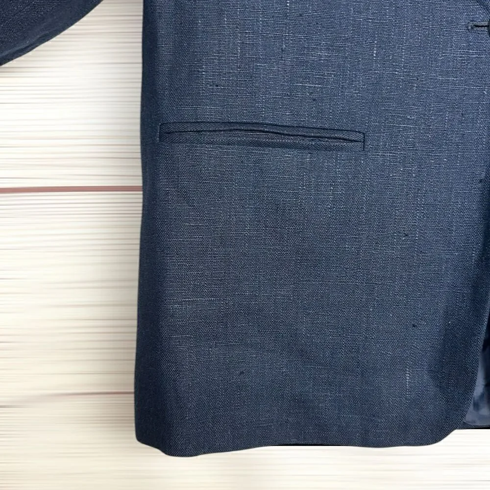 NWT Harve Benard Blue Linen Blazer Single Button Front  US 10 Vintage